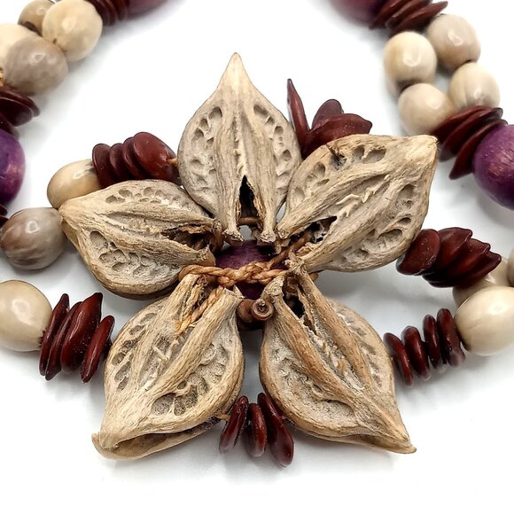 Handcrafted Adjustable Bracelet Natural Seed Beads Floral Design Bohemian Style - Picture 9 of 12